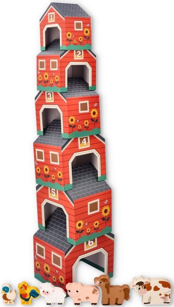 Domečky/pyramidy s 6 dřevěnými zvířátky, Farma Obrázek produktu 3