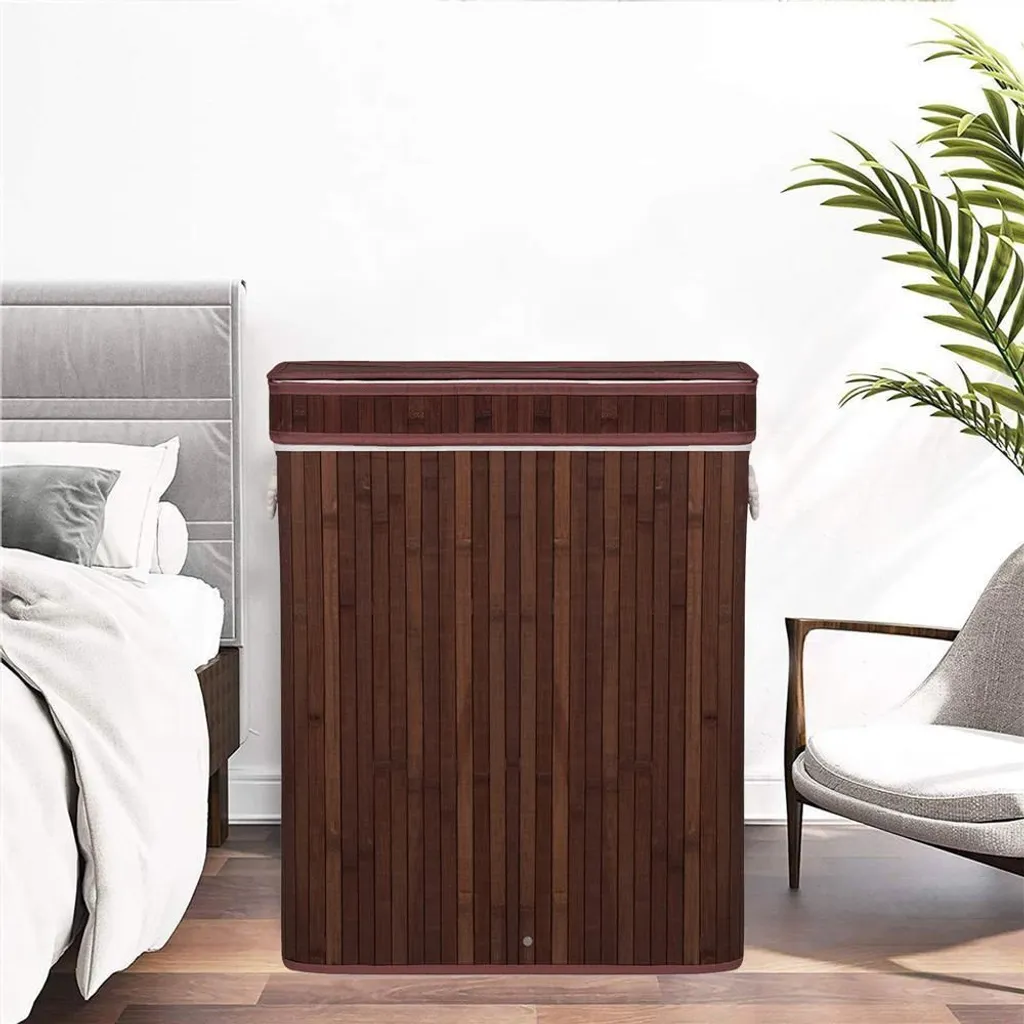 Springos Panier à Linge en Bambou Marron 100L avec 3 Compartiments - 3
