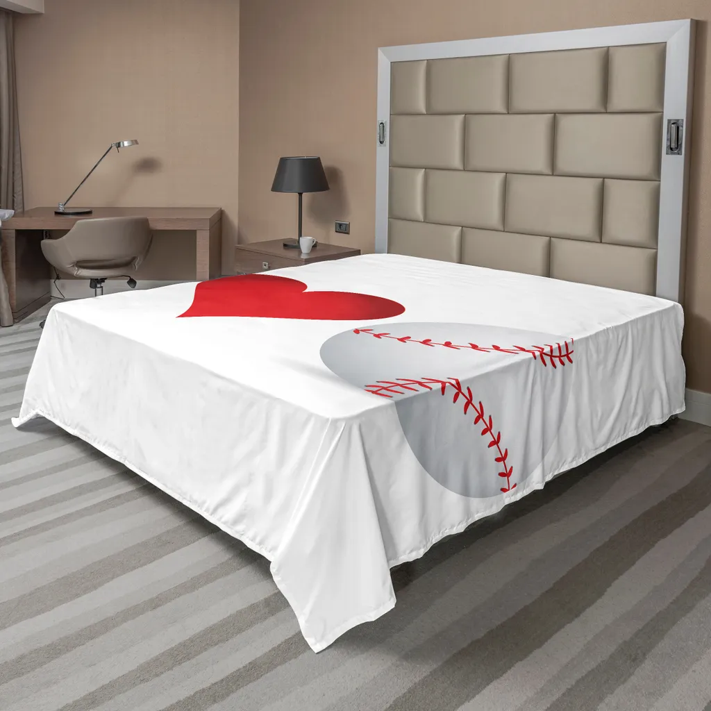 Drap plat confortable en tissu doux motif Baseball Cœur 275x260 cm