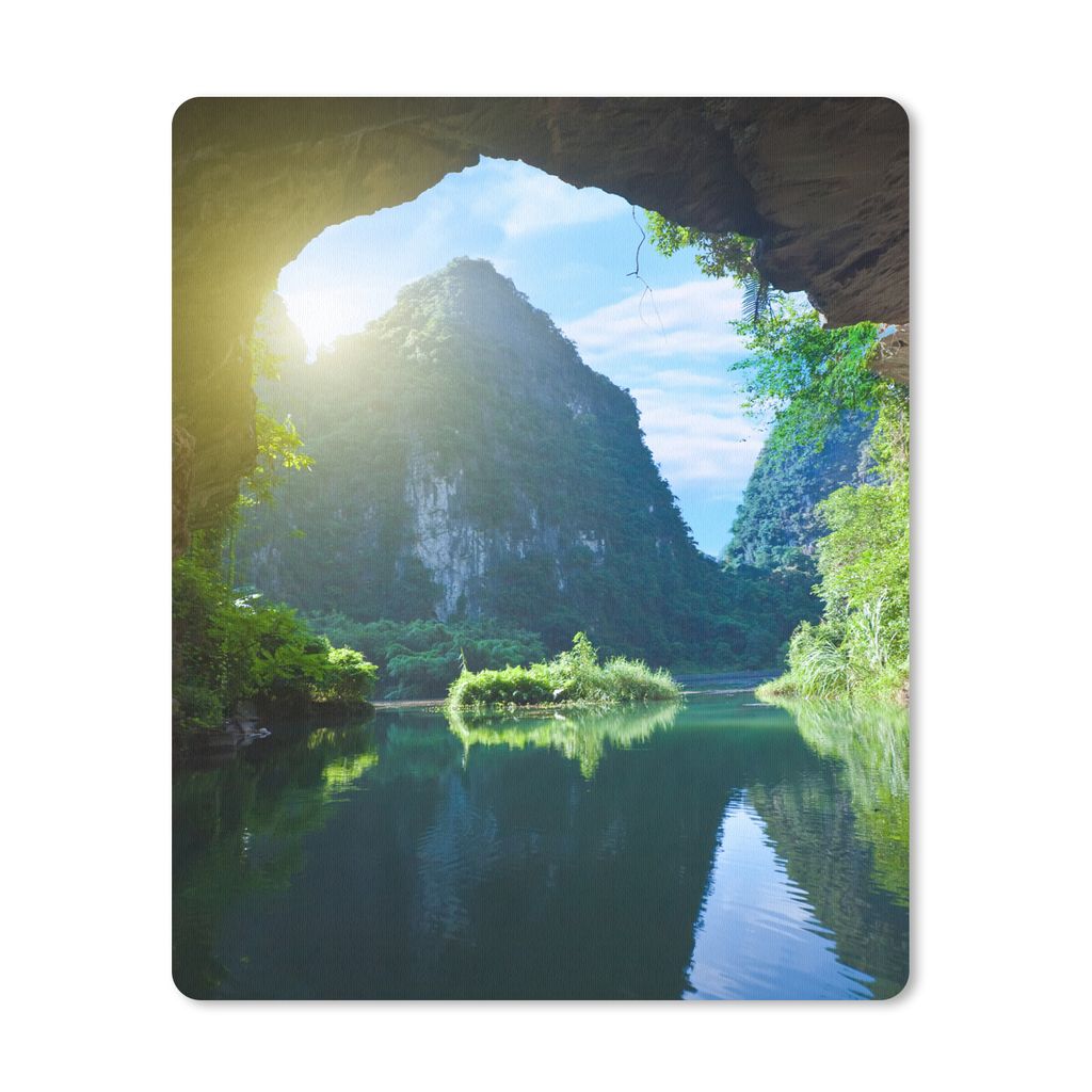 MuchoWow Mauspad Mousepad Wasser - Höhle - Sonne - Natur - Pflanzen 30x40 cm - Mousepads - Maus Mat - Pad - Mausunterlage - Mausmatten
