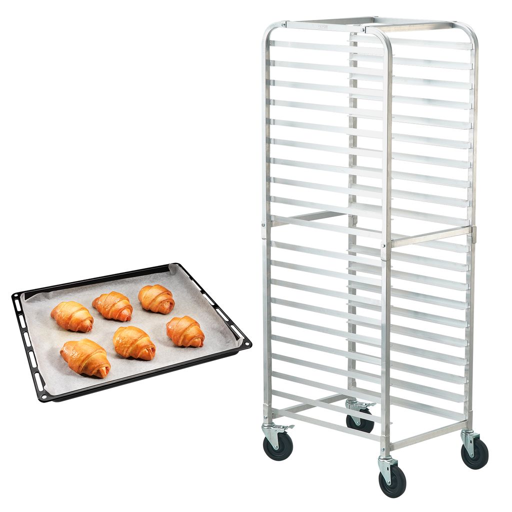 VEVOR Brötchenständer 20-Etagen Kommerzielle Bäckerei Ständer mit Bremse Räder, Aluminium Racking Wagen Lagerung, Brot Backen Ausrüstung Trag...