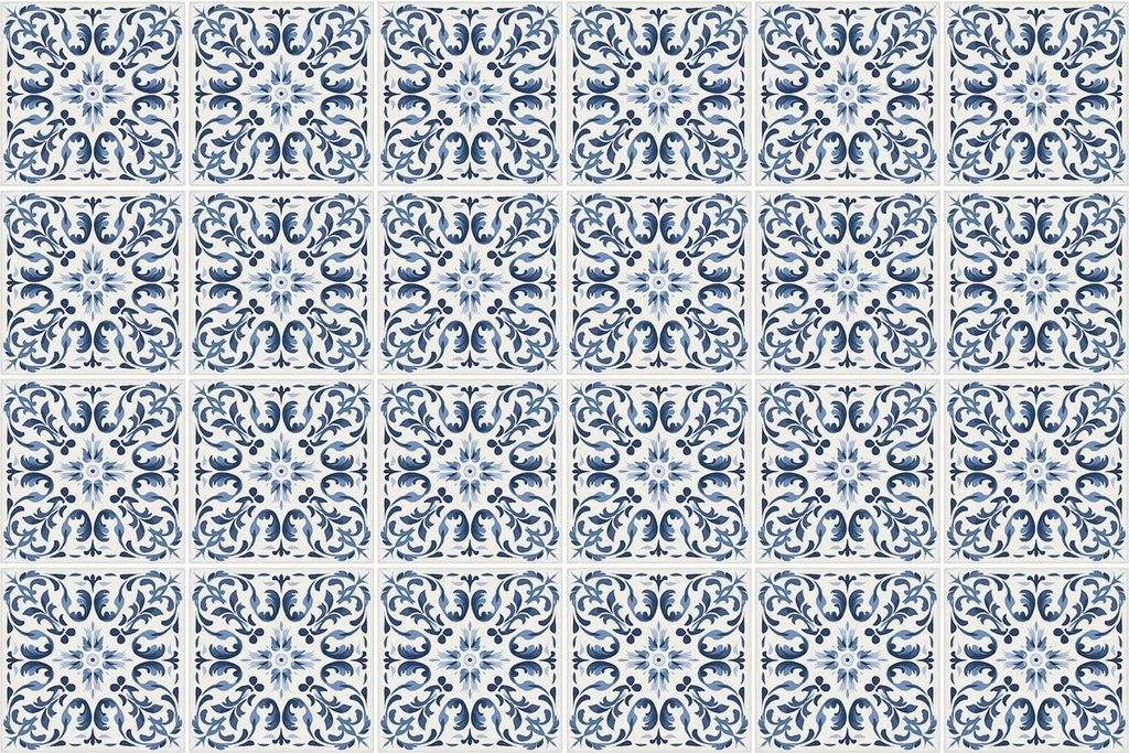 Fliesenaufkleber 20 x 20 cm – 24 Stück – Selbstklebend – Wasserfest – Pflegeleicht – Hitzebeständig – Für Küche & Bad – Blaue Fli...