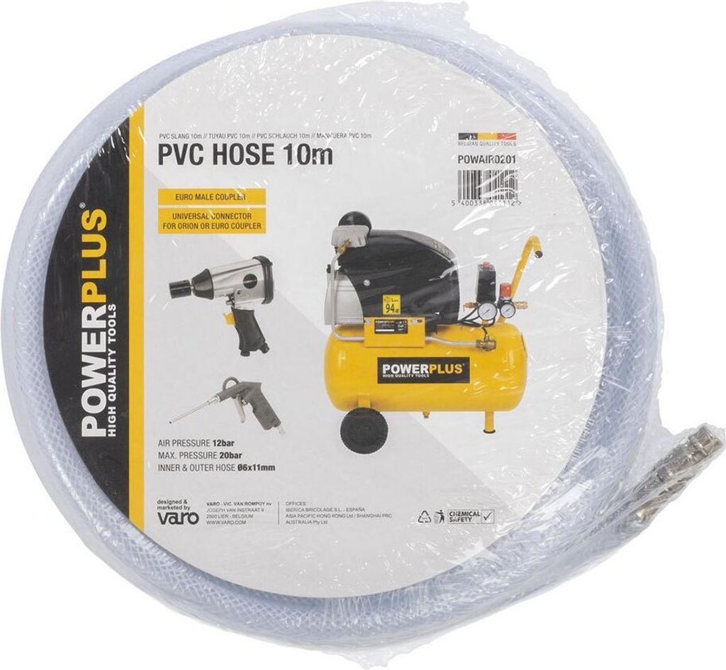 Powerplus wąż sprężonego powietrza 10 m PVC przezroczysty Zdjęcie produktu 