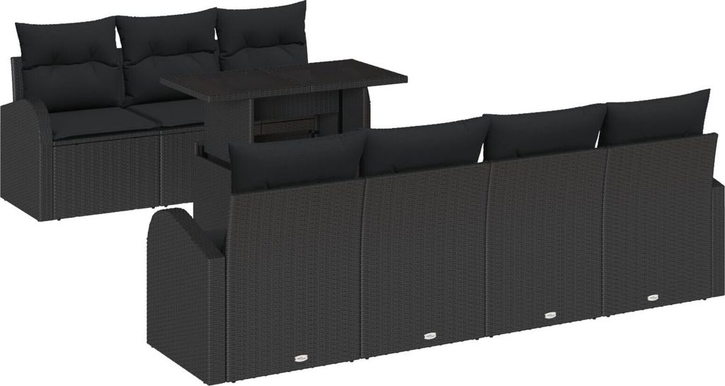 Möbel 8 teiliges Garten Sofa Set mit Kissen Schwarz Poly Rattan - Gartensofas 3348589