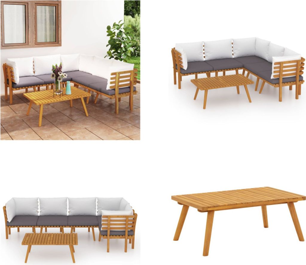 vidaXL 6 tlg. Garten Lounge Set mit Kissen Massivholz Akazie - Garten-Lounge-Set - Garten-Lounge-Sets - Terrassenmöbel - Gartenmöbel