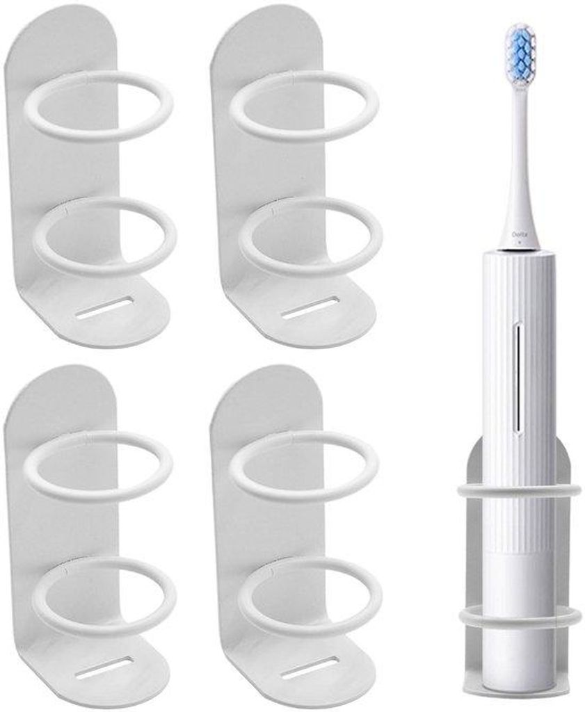 Elektrische tandenborstelhouder 4-pack, zelfklevende muurhouder voor badkamer, wit, kleine afmeting