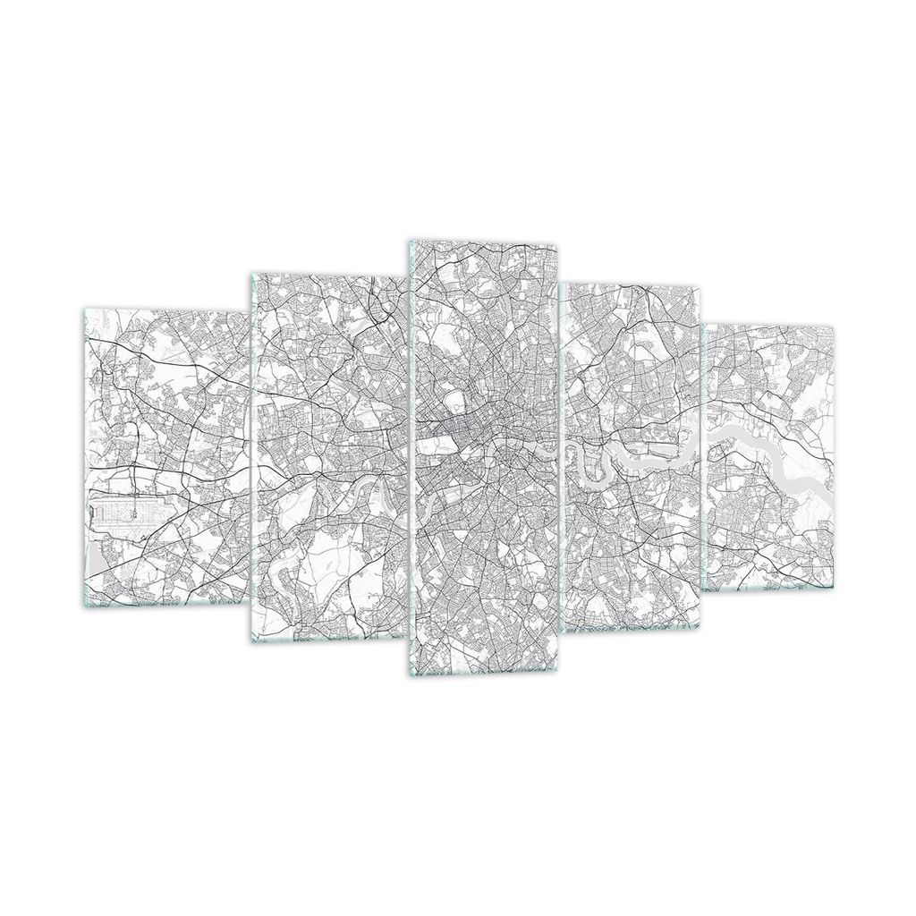 Bilder auf glas - 5 Teile - Stadt Karte London - 160x85cm - Glasbilder - Wandbilder - Bilder - zum Aufhängen bereit - Wanddekoration aus Glas - Gl...