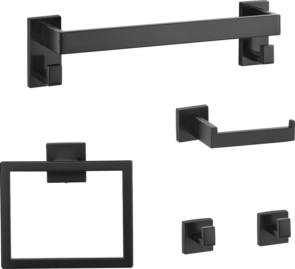 Kit accessoires de douche mural noir mat - Set complet 5 éléments - 10