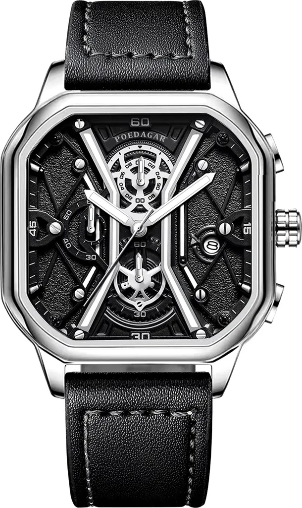 Montre POEDAGAR Gentleman Noir et Argent KP35013 - Design de Luxe Homme