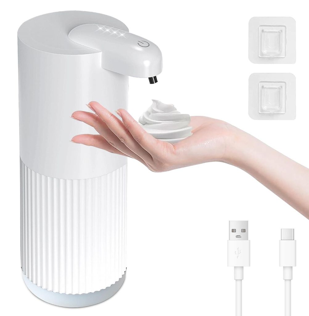 Automatischer Seifenspender, 400 ml elektrischer Schaumseifenspender mit Sensor, 4-stufig verstellbar, wasserdicht (IPX5), Wandmontage, geriffeltes...