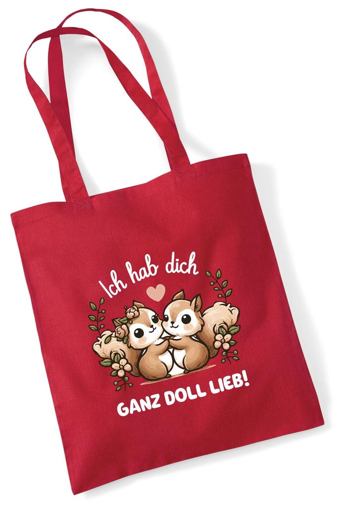 Huuraa Jutebeutel Ich hab dich ganz doll lieb Einchhörnchen 10 Liter Classic Red Baumwolle Tasche Geschenkidee