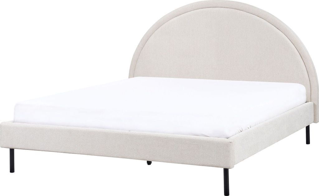 BELIANI Bett Hellbeige Stoffbezug Gepolstert Lattenrost 160 x 200 cm Hohes Rundes Kopfteil Retro Schlafzimmer Möbel Ausstattung