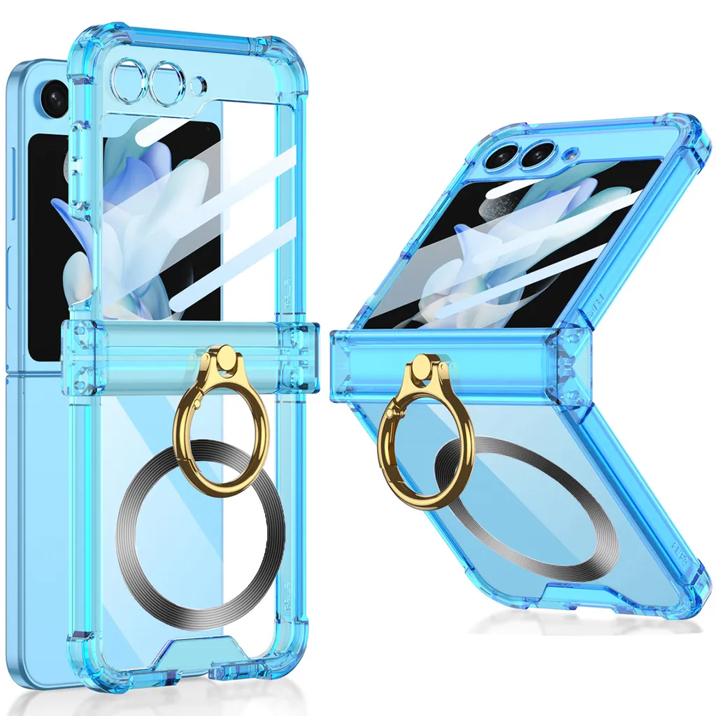 Cover Samsung Z Flip 5 MagSafe Blu con Anello e Protezione Cerniera