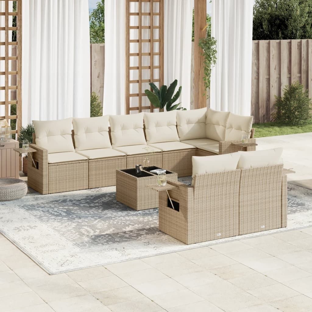 Maison Exclusive - 9-tlg. Garten-Sofagarnitur mit Kissen Beige Poly Rattan