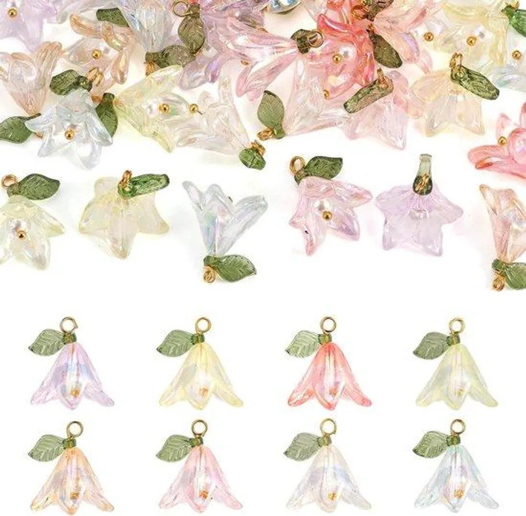 Boucles d'oreilles fleurs vertes pour soirées d'été - Pack de 32 pièces