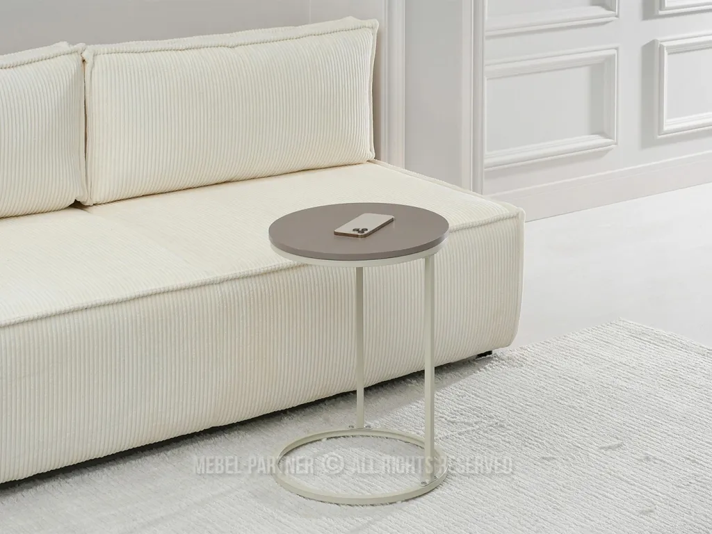 Table d'appoint ronde TENOCH beige - Meuble décoratif aspect minéral