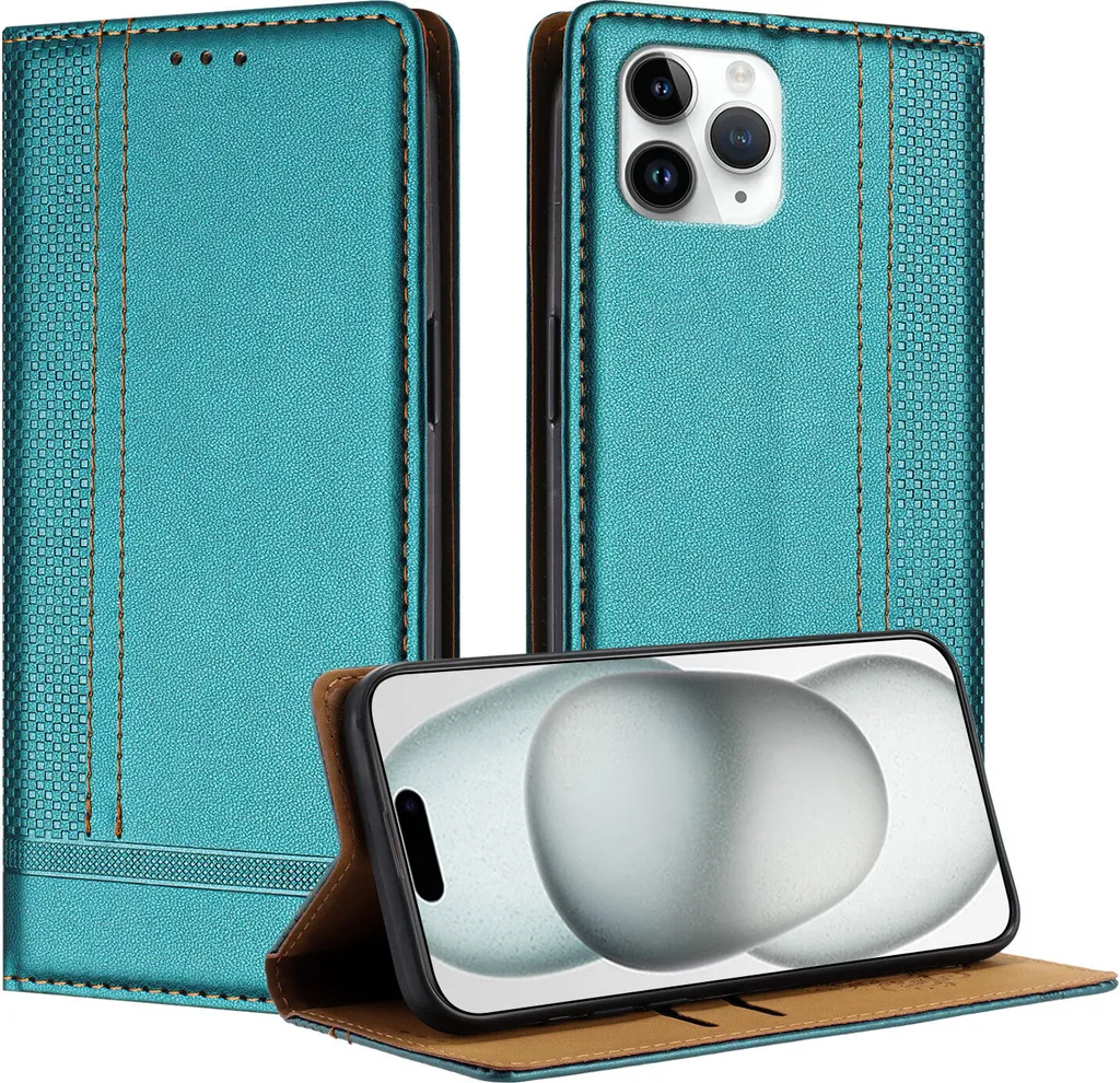 Custodia per iPhone 11 Pro in pelle con funzione stand verde - 1