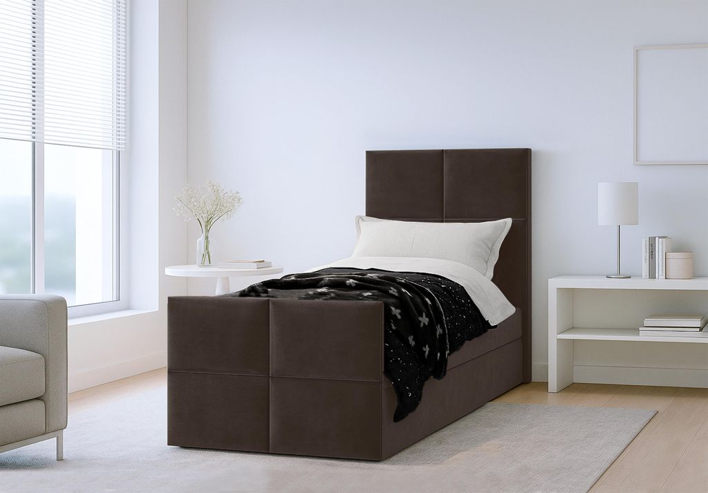 AX LIVING Boxspringbett Braun Aleyna Bett 100 x 200 mit Bettkasten