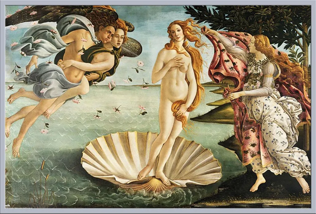 Tableau déco La Naissance de Vénus encadré sous verre acrylique 61x91 cm