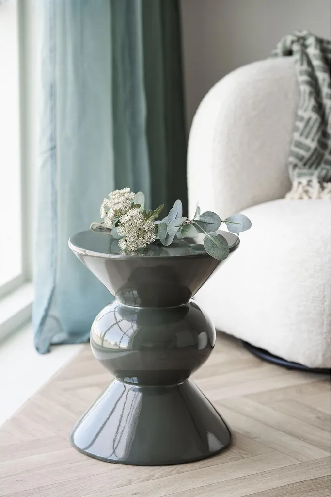 Table basse de salon verte Ø34 cm Iben, support déco pour petits espaces - 3