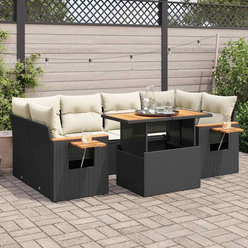Maison Exclusive - 7-tlg. Garten-Sofagarnitur mit Kissen Schwarz Poly Rattan
