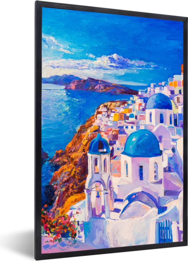MuchoWow Gerahmtes Poster Malerei - Griechenland - Wasser - Öl 40x60 cm - Poster mit Schwarzem Bilderrahmen Wandposter Rahmen Foto Bilder - Papi...