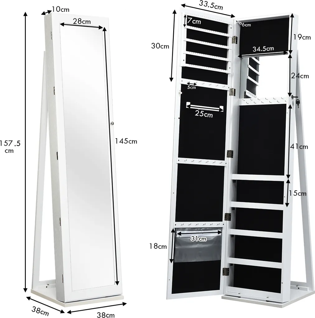 Armoire à Bijoux Murale avec Miroir et 100 Fentes Boucles d'Oreilles