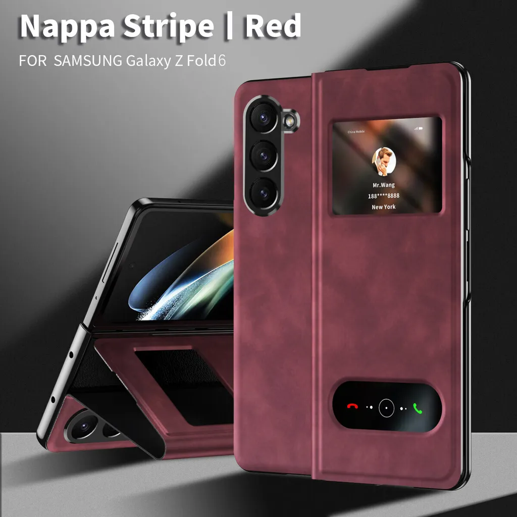 Custodia di Lusso per Samsung Z Fold 6 - Pelle Premium Rossa Flip