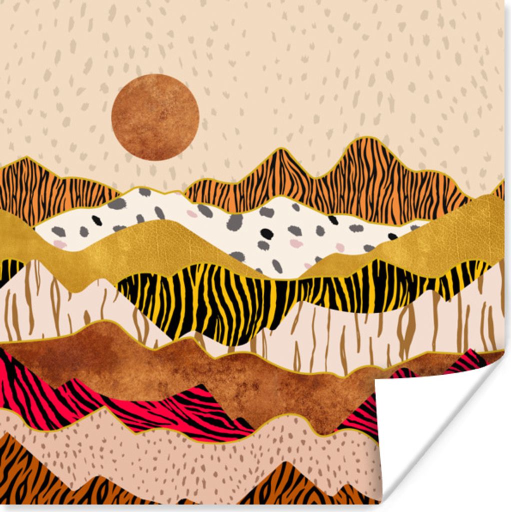 MuchoWow Poster Tiger Druck - Pastell - Gold - Druck - Tiger - Abstrakt 75x75 cm - Wand Dekoration