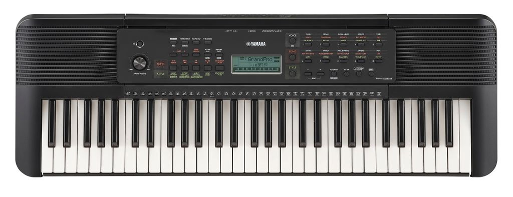 A top-down view of a black electronic keyboard.