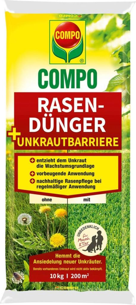 COMPO Rasendünger + Unkrautbarriere 10 kg für 200 m² Produktbild 