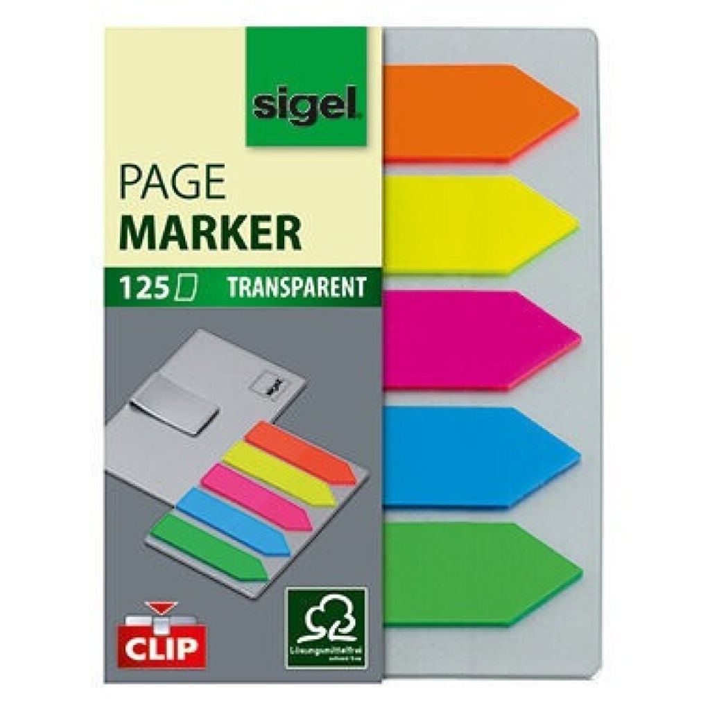 SIGEL HN611 Haftmarker, Folie, mit Clip, Pfeile, 50x12 mm, grün, blau, violett, gelb, orange, 125 BL