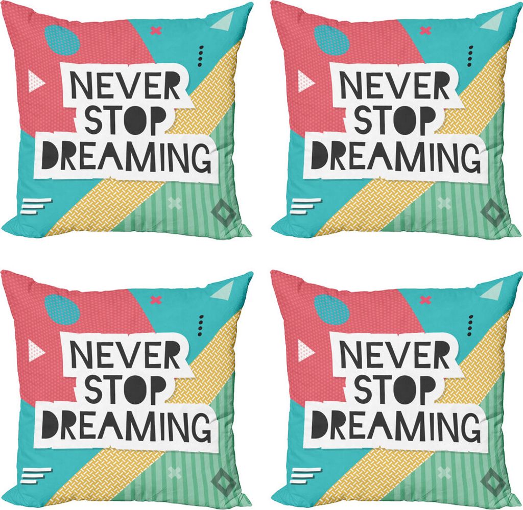 ABAKUHAUS Traum Kissenbezug Set (4 Stück), Beliebte Wörter Funky Hipster, Moderner Doppelseitiger Digitaldruck, 50 cm x 50 cm, Mehrfarbig