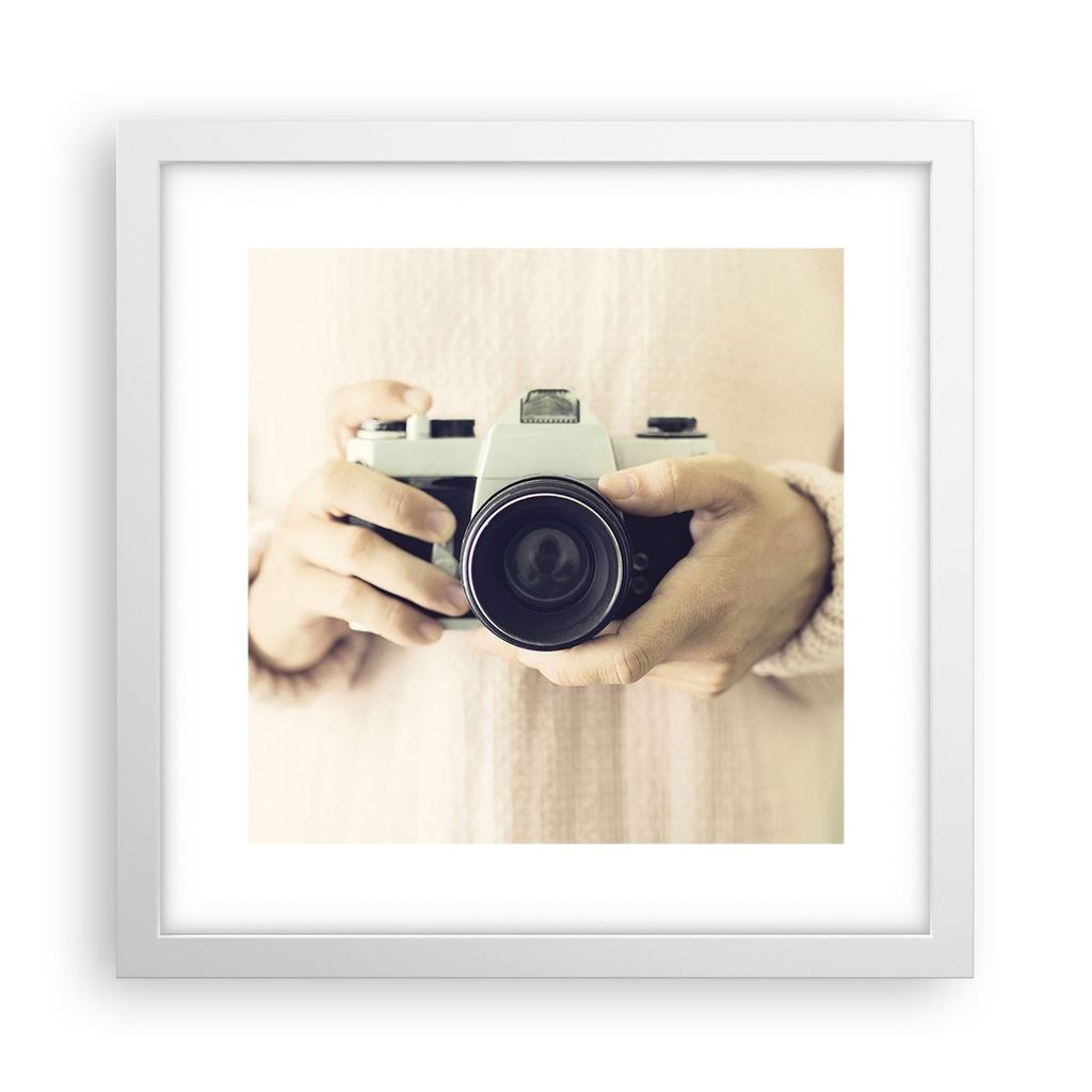 Gerahmtes Poster - Weißer Rahmen - Die Kamera Retro Fotografie - 30x30 cm - Wand Bild - Wanddeko - Wandbilder - Kunstposter - Wandposter - Bilderr...