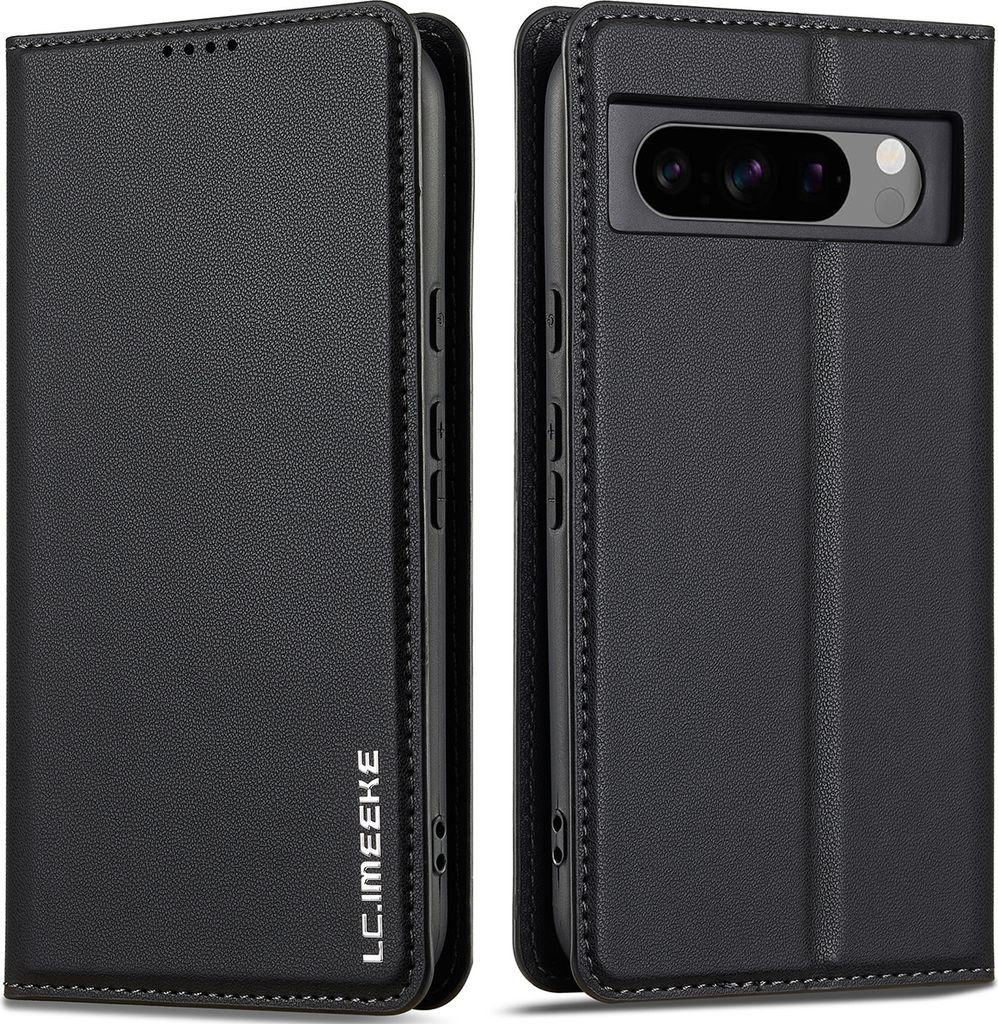 Handyhülle für Google Pixel 8 Pro, Magnetische Flip Leder Hülle mit Kartenfach und Standfunktion Schwarz