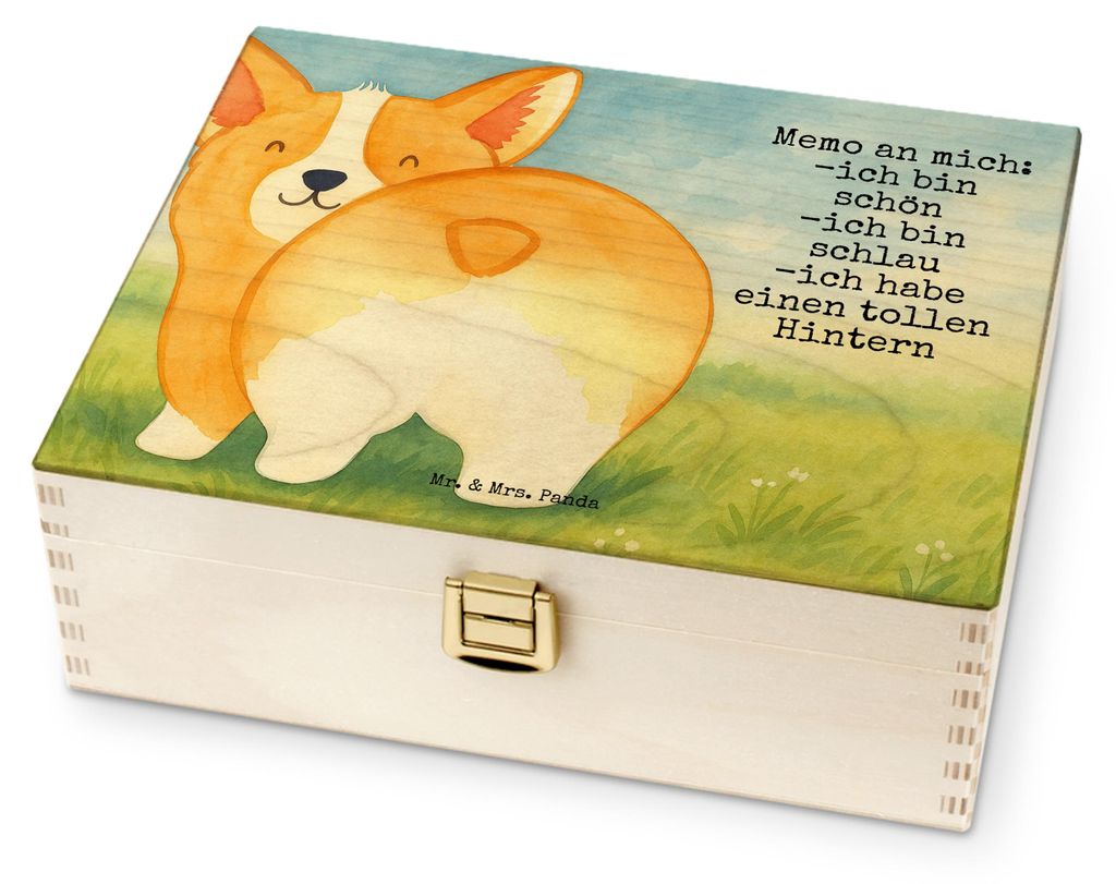 Mr. & Mrs. Panda teekiste holz Corgi Po Design - Weiß - Geschenk, Positiv, Hund, Tee-Aufbewahrungsbox, Motivation, Hundemotiv, Teebox, Tee Organiz...