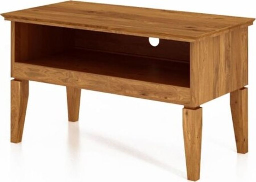 TV-Board Sydo aus Wildeiche massiv 87x45x50 cm mit 1 offenen Fach und Holzbeinen