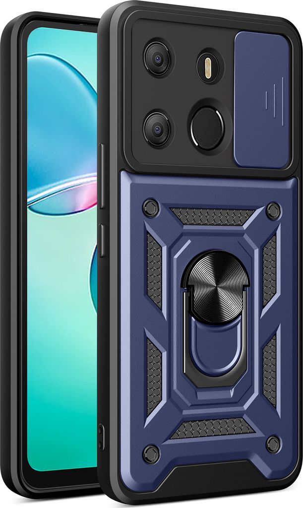 Hülle für Tecno Pop 7 Pro / Spark Go 2023 mit Ring Ständer Halter Dia Kameraschutz TPU PC Hybrid Handyhülle Blau