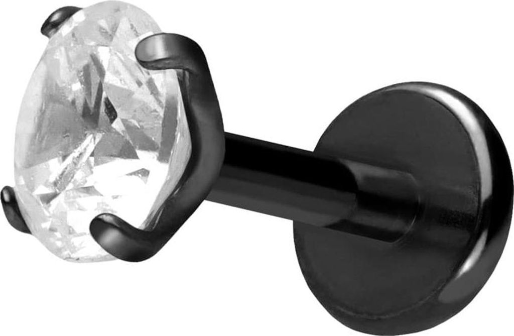 Ohrpiercing, Nasenpiercing Titan Labret mit Push Fit EINGEFASSTER KRISTALL Schwarz Stablänge: 8mm | Stabstärke: 1mm | Kristallgröße: 4mm