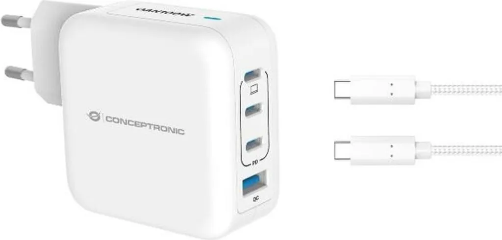 Caricabatterie da Viaggio Conceptronic 100W GaN Bianco | Tutto in Uno - 4