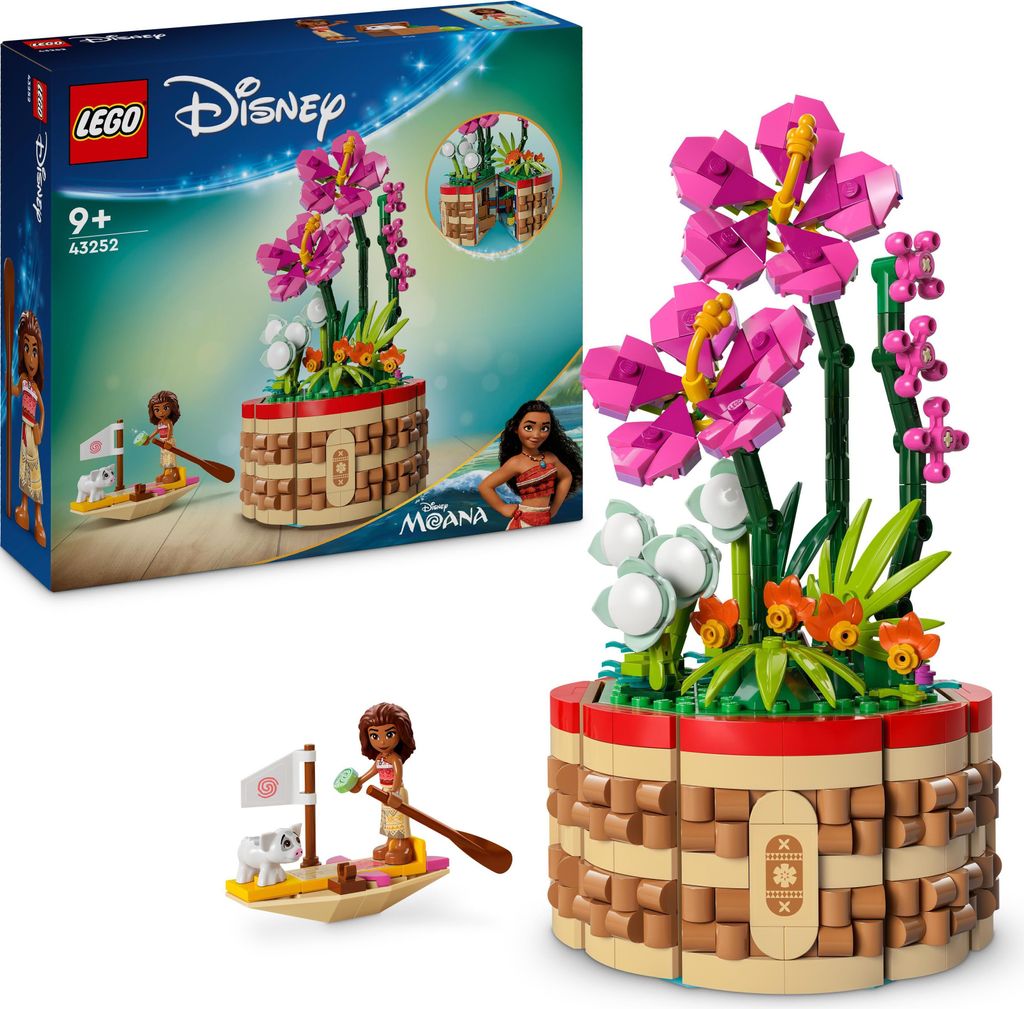 LEGO ǀ Disney Vaianas Blumentopf, Spielset mit baubarer Spielzeugblume, Spielfigur und Schwein, versteckten Räumen und Segelboot, Geschenk für M...