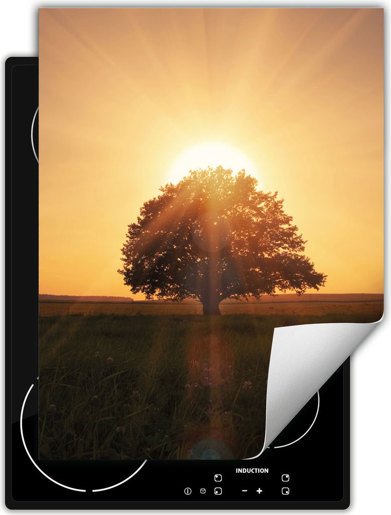 DarHaus Herdabdeckplatte Einteilig Küche Abdeckplatte für Glaskeramikfeld Abdeckung Induktionskochfeld Aufrollbare Matte 40x52 cm, Baum - Sonne