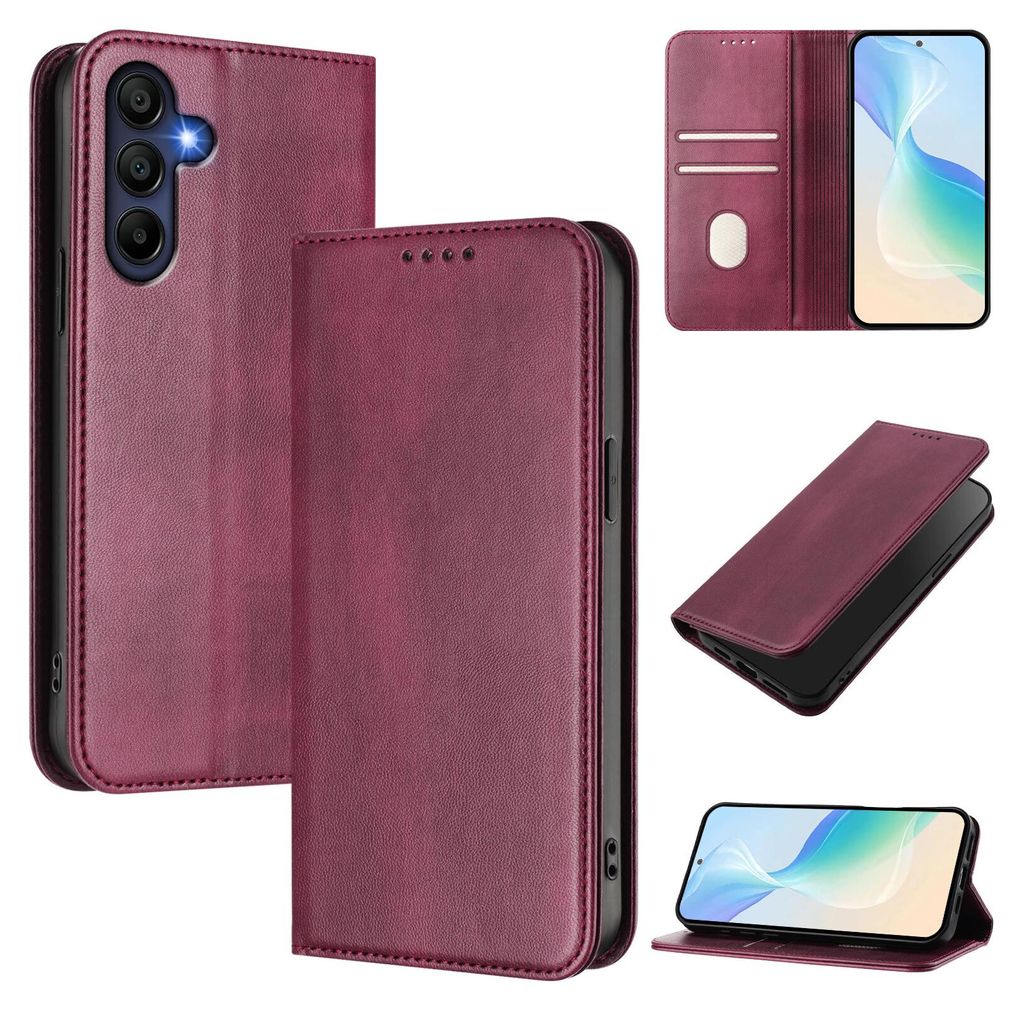 Handyhülle für Samsung Galaxy A16, Vintage Leder RFID Schutz Kartenfach Standfunktion Magnetische Klapphülle Rot