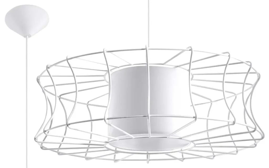 Lustre suspension cage blanche en métal 100cm pour éclairage intérieur