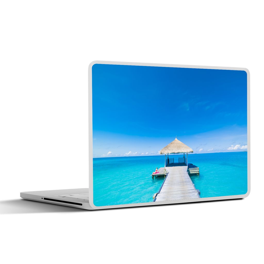 MuchoWow Laptop Aufkleber Sticker Cover Meer - Pier - Hütte 40x30 cm - Laptop Dekoration - Selbstklebend