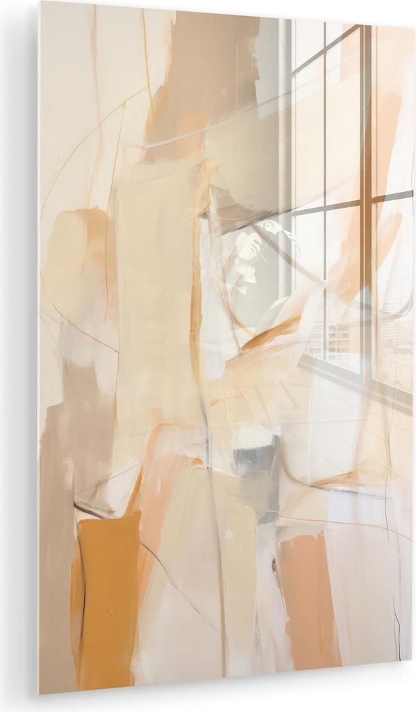 MuchoWow Glasbilder - Bilder auf Wandbild - Foto auf Glas Abstrakt - Beige - Orange - Kunst - Modern 60x90 cm Wanddekoration aus Glas - Acrylglasbi...