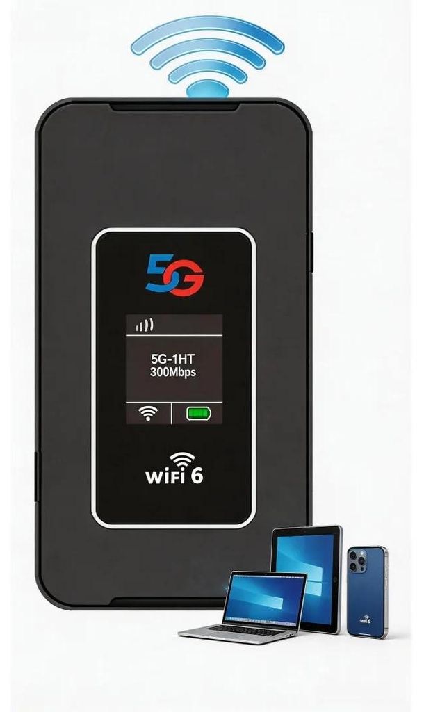 5G mobiler WLAN-Router - tragbarer SIM-Hotspot - WiFi 6 - 8000 mAh Akku - bis zu 16 Geräte - 2,4G LTE