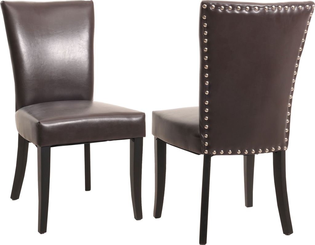 2er-Set Esszimmerstuhl Chesterfield, Stuhl Küchenstuhl, Nieten - Kunstleder, braun, dunkle Beine