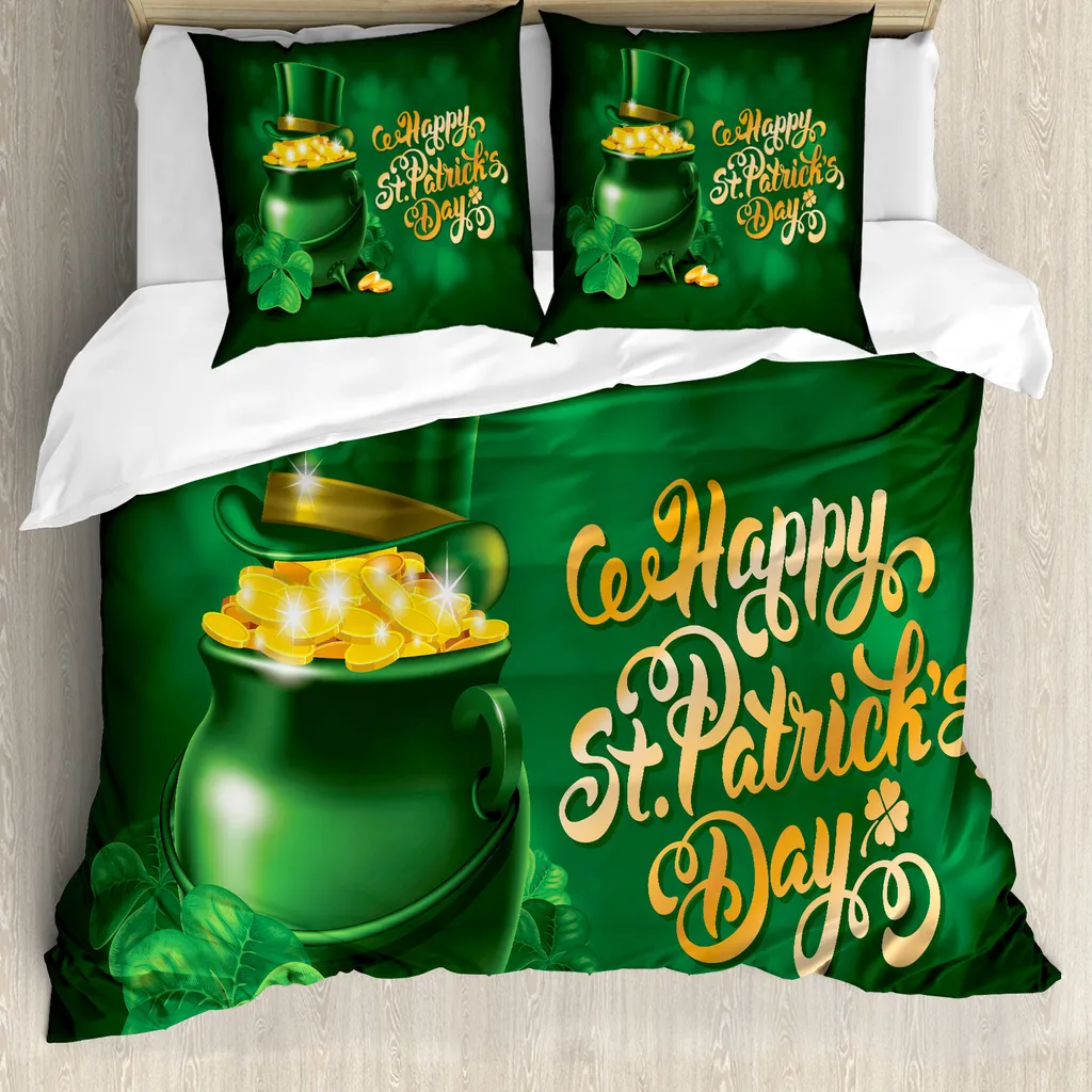 ABAKUHAUS Set copripiumino per letti matrimoniali, Irish Gold Treasure, antiacaro, adatto a chi soffre di allergie, con federe, verde smeraldo e giallo