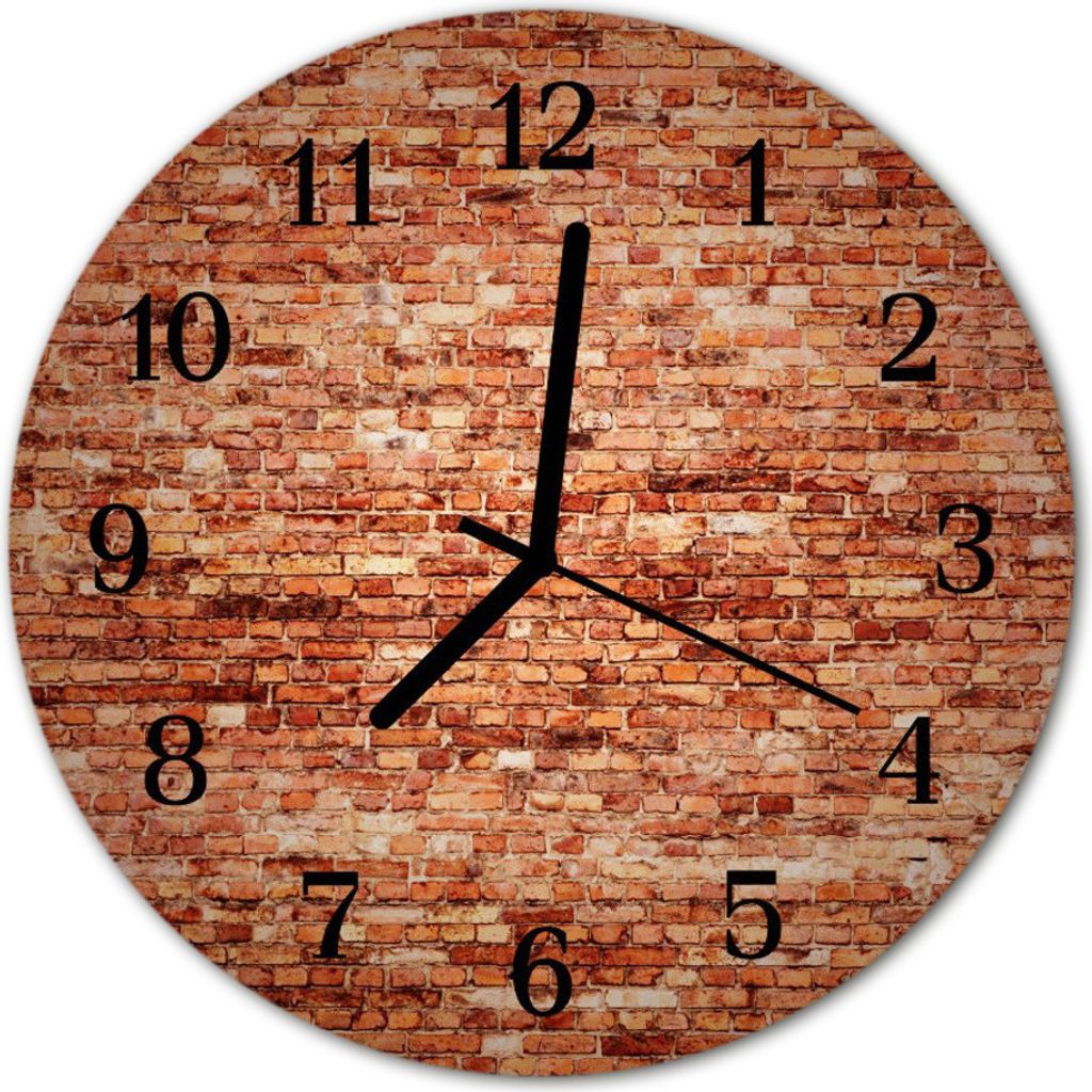 Glasuhr Wanduhr Küchenuhr Echt-Glas 30fi cm Ziegel Wand rot